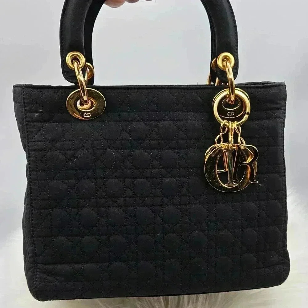Lady Dior Top Handle Nylon  Cannage Handbag